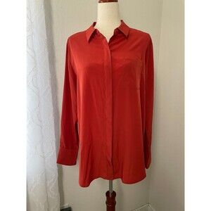 NWT Nine West Women’s Button Down Shirt Size Large Burnt Orange Satin Blouse